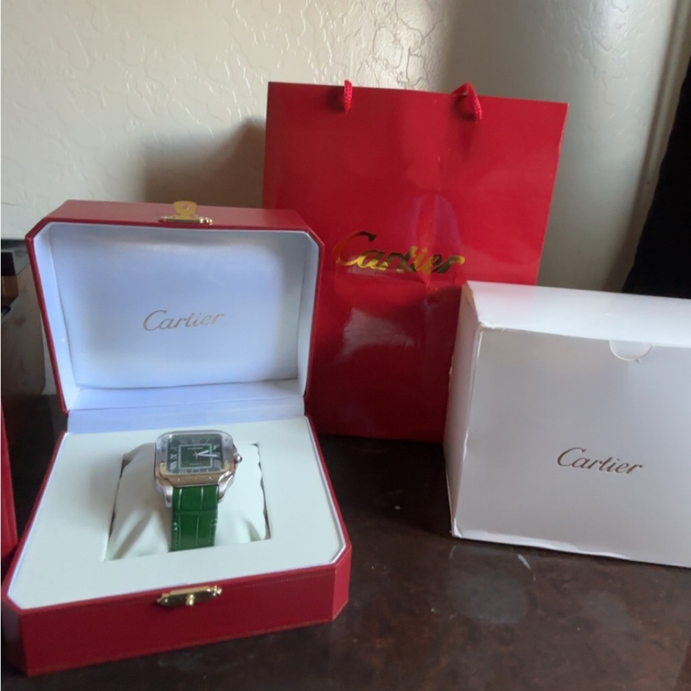 Cartier Men's Watch with Green Strap